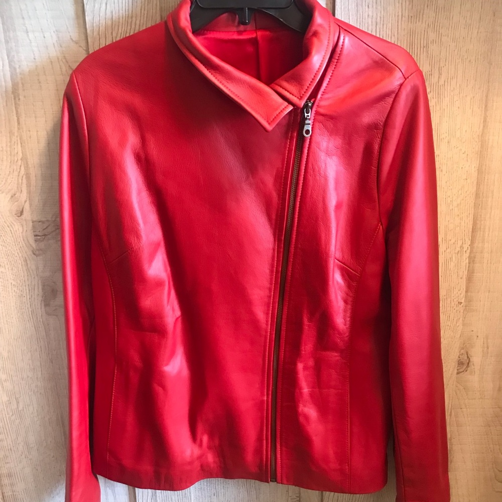 lamb skin red leather jacket size 46 L
